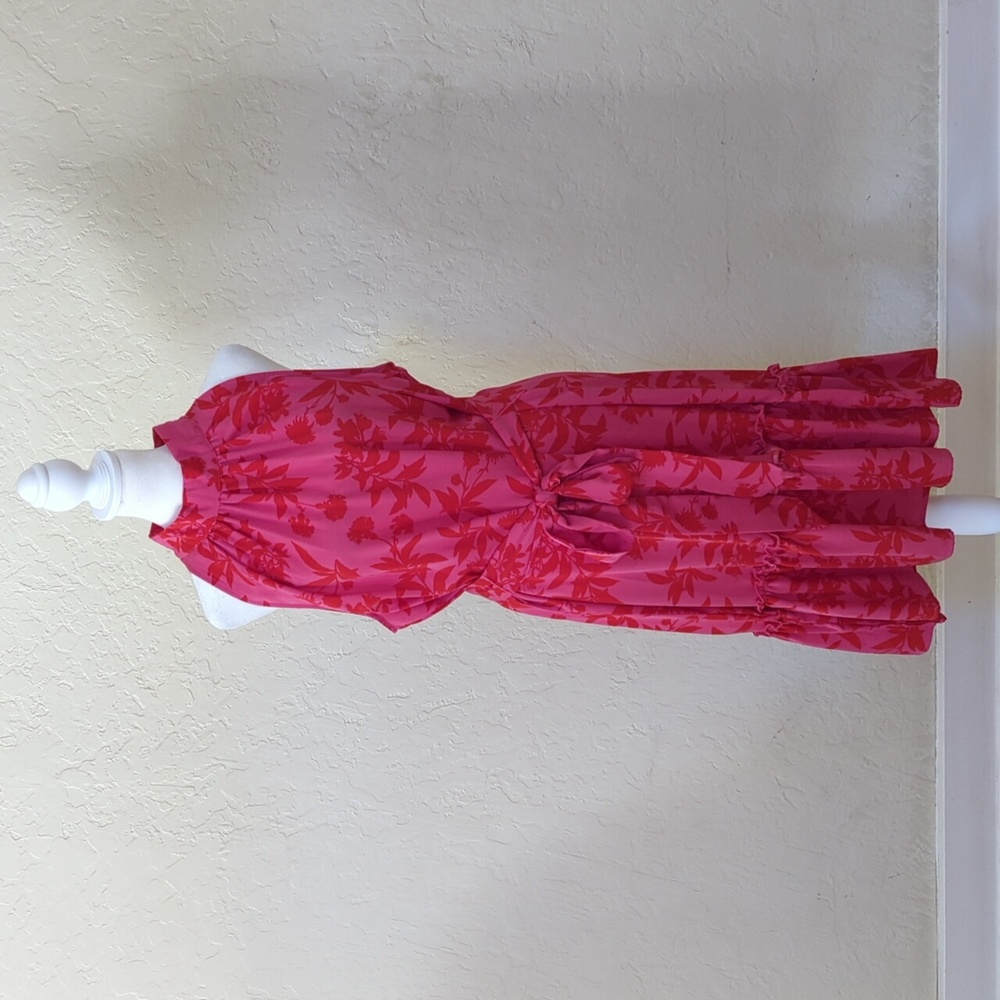 Sam Edelman Pink Floral Halter Tie Waist Peplum Hem Midi Dress Size XL